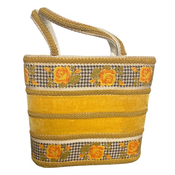 JR Florida Handbags - JR Florida USA Yellow Gold Tapestry Velvet Tote Bag Purse